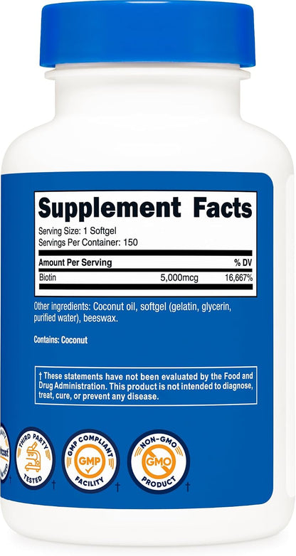 Nutricost Biotina (5000 mcg) 150 Softgels - – La biotina contribuye al mantenimiento de la piel en condiciones – Image 5