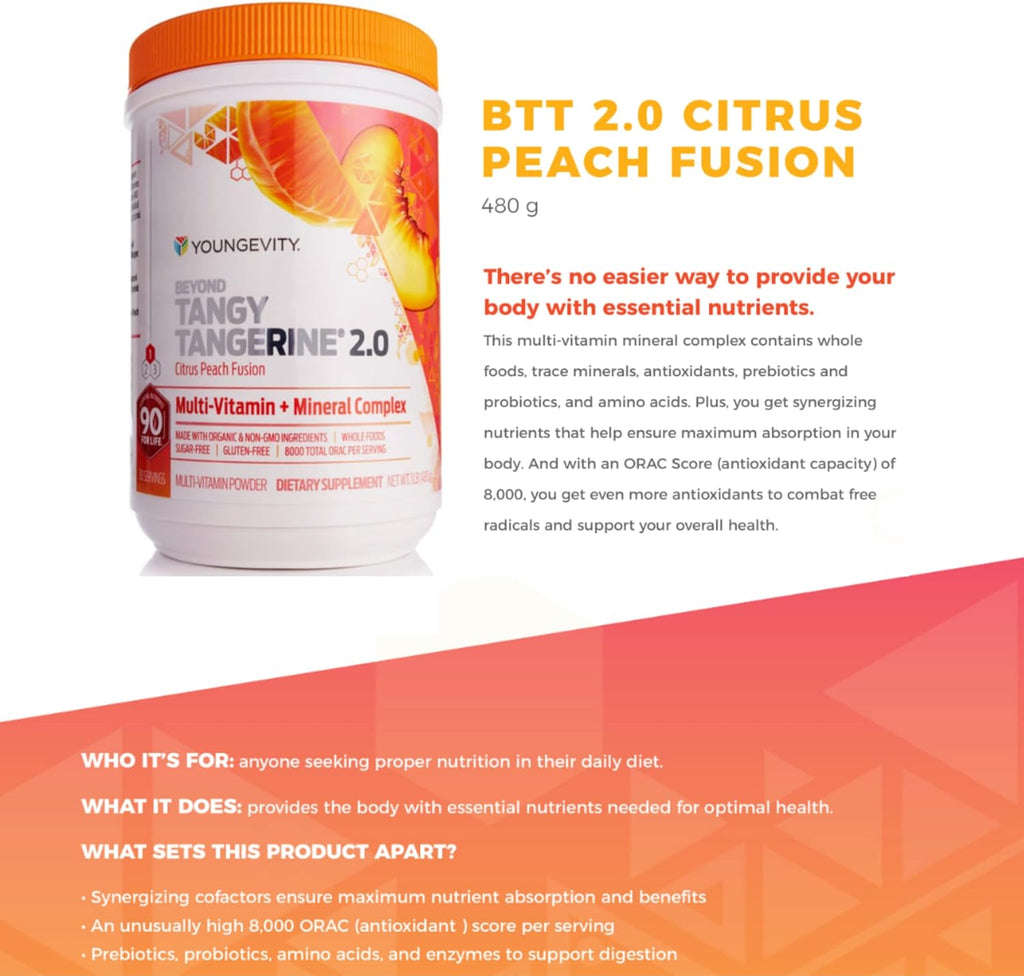 Youngevity Beyond Tangy Tangerine 2.0 Citrus Peach Fusion - Complejo Multivitamínico y Mineral