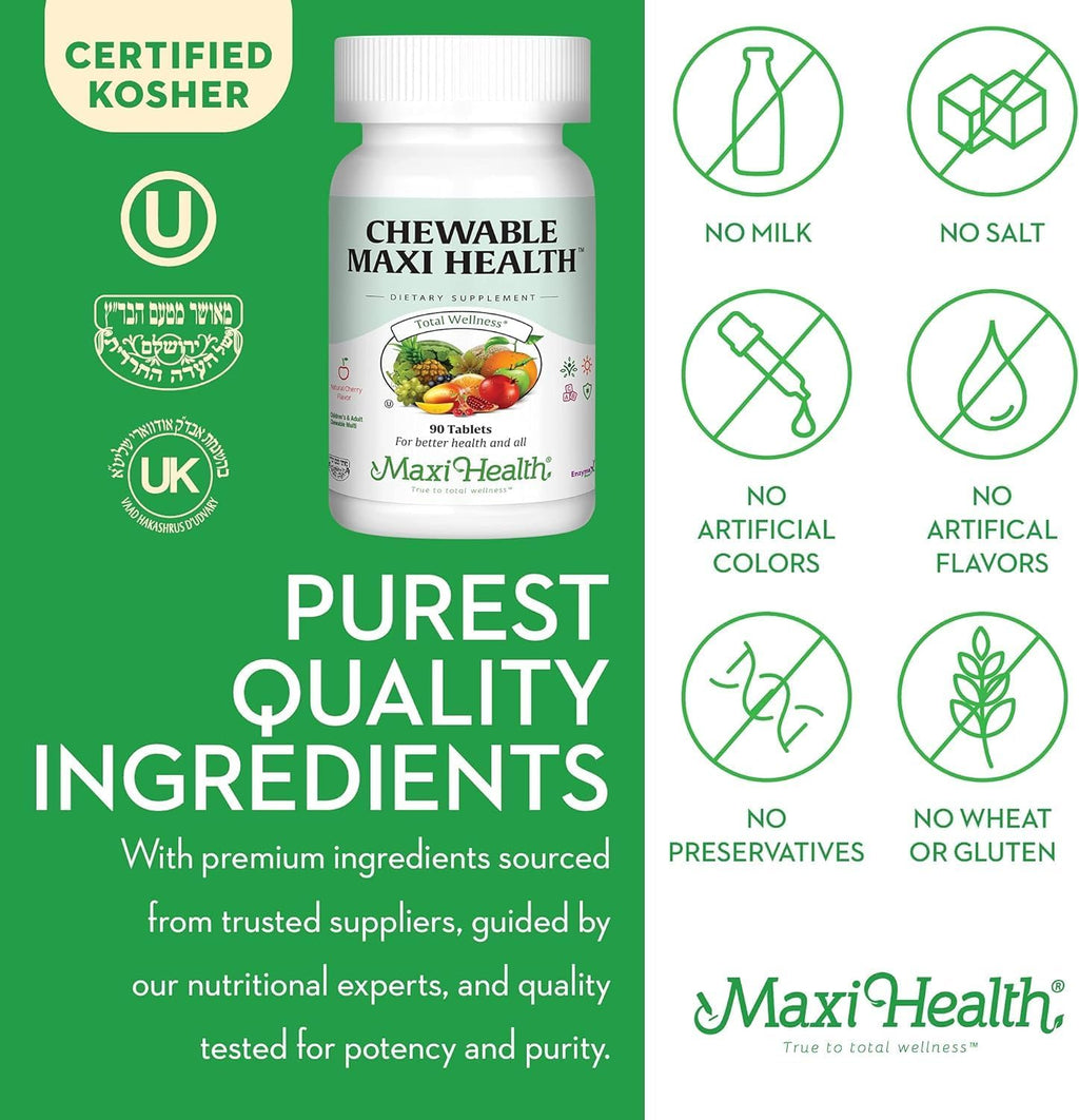 Maxi Health Multivitamínico Masticable con Hierro - 90 Comprimidos - Sabor Cereza