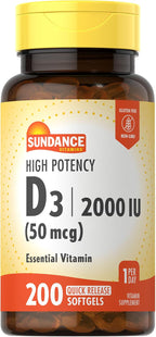 Sundance Vitamina D3 2000 IU, 200 Cápsulas Blandas