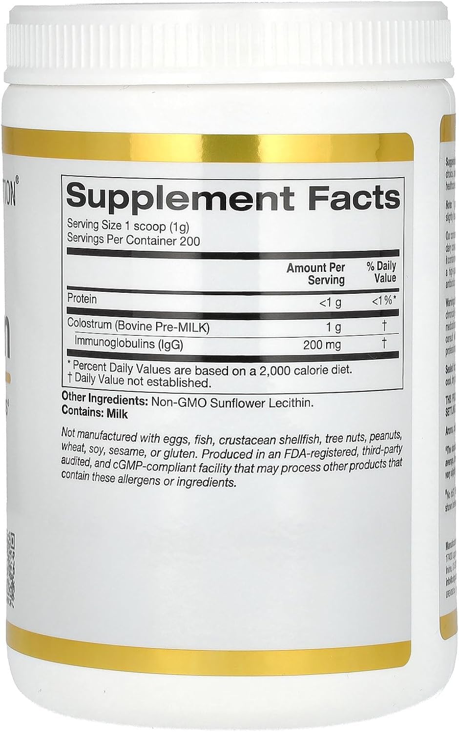 California Gold Nutrition Bovine Colostrum, 200 g