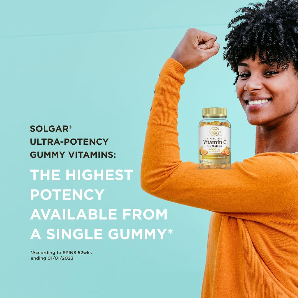 Solgar Vitamina C Gominolas 1000 mg para Adultos - Sabor Naranja Ácida, Vegano y Sin Gluten, 60 Gominolas (2 Meses)