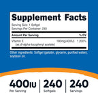Nutricost Vitamin E 400 IU, 240 Softgels - Gluten Free, Non-GMO