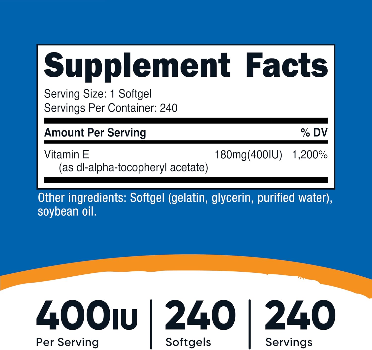 Nutricost Vitamin E 400 IU, 240 Softgels - Gluten Free, Non-GMO