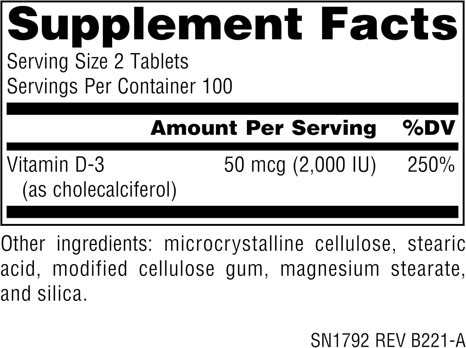 Source Naturals Vitamina D-3 1000 UI (25 mcg) - 200 Comprimidos