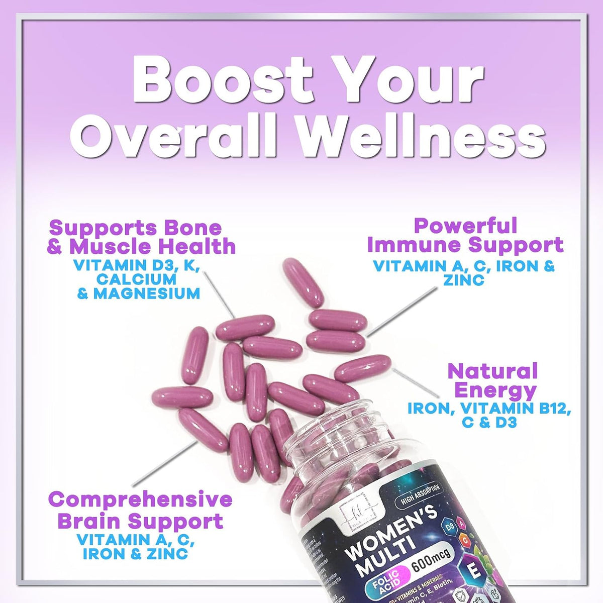 Hello Lovely! Multivitamínico Completo para – Función cognitiva: El hierro y el ácido fólico contribuyen a la – Image 5
