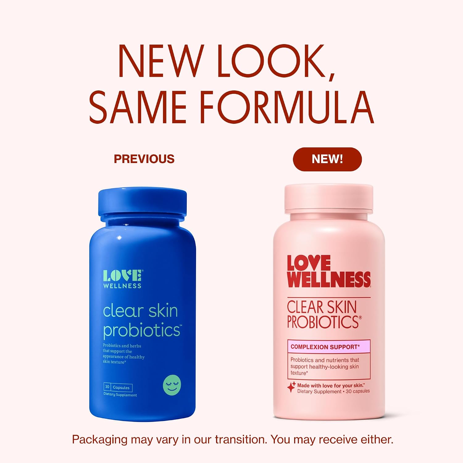 Love Wellness Clear Skin Probiotic – Probiótico para la Piel con Zinc, Bifidobacterium Longum y Extracto de Fruto de Sauzgatillo | 30 Cápsulas