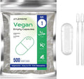Cápsulas Vacías Veganas Tamaño 1, 500 Unidades - Cápsulas Vegetales DIY para Rellenar | Incluye 2 Micro Cucharas de Laboratorio
