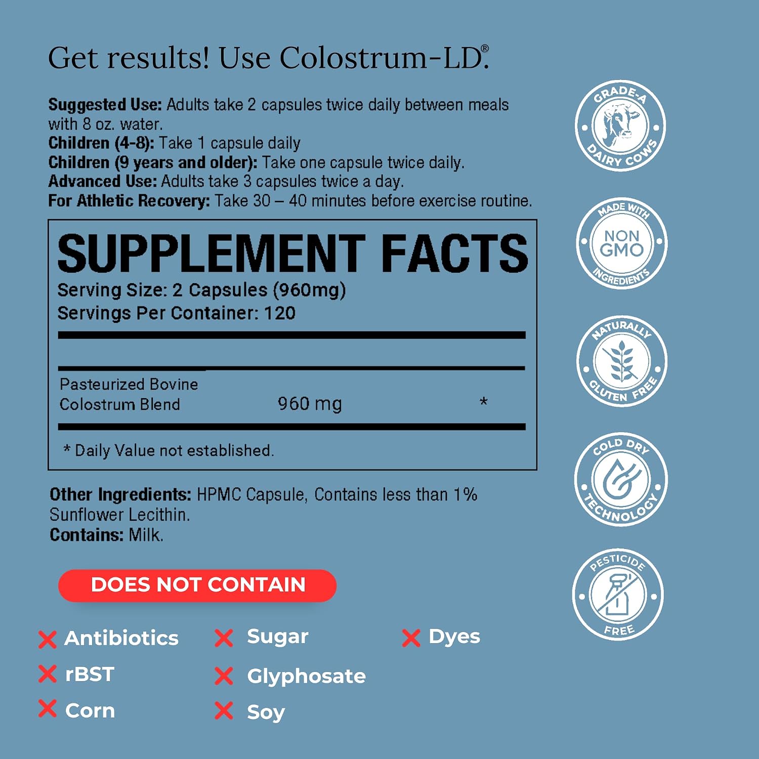 Colostrum-LD Cápsulas | Entrega Liposomal, Máxima Absorción 120 Cápsulas