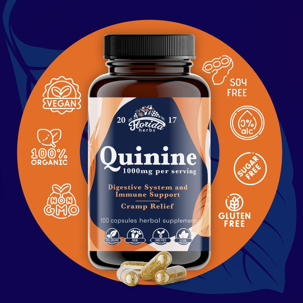 FLORIDA HERBS Leg Cramp Support – Cápsulas Orgánicas de Quinina de Corteza de Quina – 1000 mg (Pack de 2, Total 220 Cápsulas)