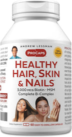 ANDREW LESSMAN Healthy Hair, Skin and Nails - 60 Cápsulas - 3000 mcg Biotina de Alta Bioactividad, Complejo B