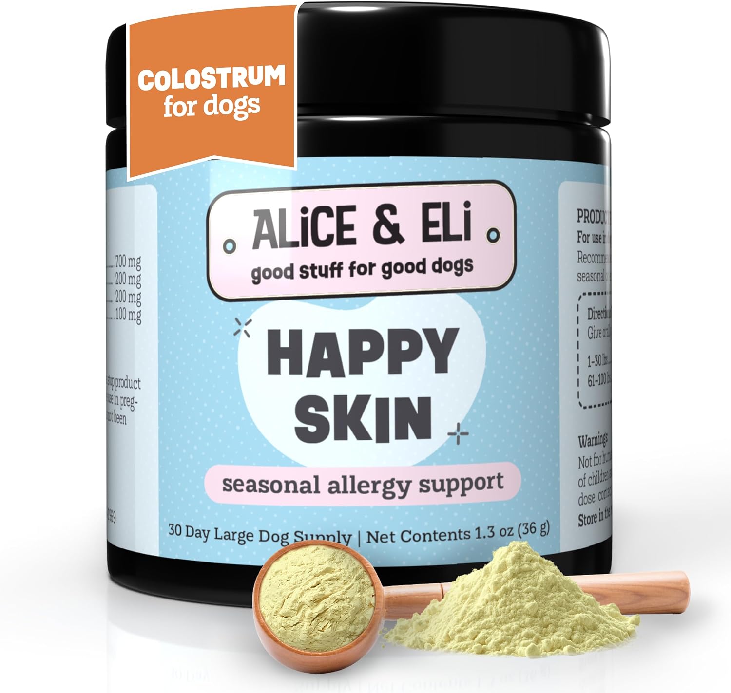 Alice & Eli Happy Skin - Apoyo para Alergias Estacionales con Quercetina y Calostro Bovino - para Perros con Piel Sensible o Alergias Ambientales