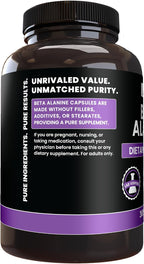 Pure Original Ingredients Beta Alanina, 365 Cápsulas - Siempre Puro, Sin Aditivos ni Rellenos, Verificado en Laboratorio