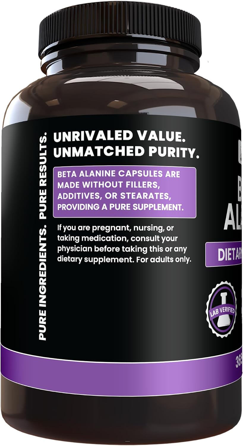 Pure Original Ingredients Beta Alanina, 365 Cápsulas - Siempre Puro, Sin Aditivos ni Rellenos, Verificado en Laboratorio