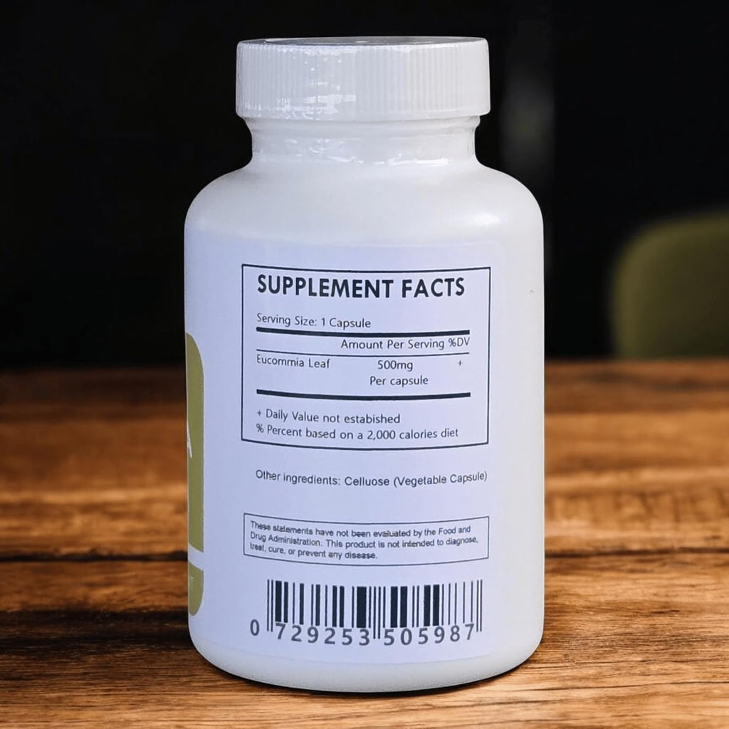 Eucommia Leaf Powder Capsules (500mg Each) - 30 Count