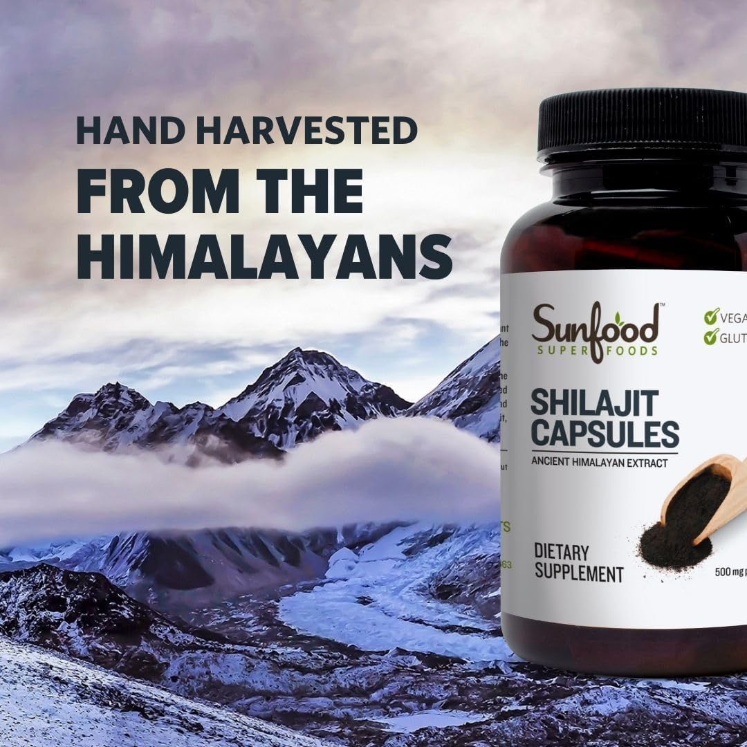 Sunfood Superfoods Natural Shilajit Capsules - Himalayan Extract with Fulvic Acid, 90 Capsules