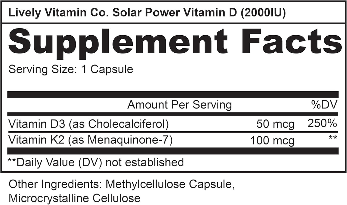 Solar Power Vitamina D3 2000 UI + K2 MK-7 (MenaQ7) – 180 comprimidos – Image 2