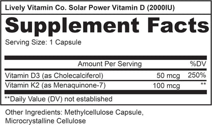 Solar Power Vitamina D3 2000 UI + K2 MK-7 (MenaQ7) – 180 comprimidos – Image 2