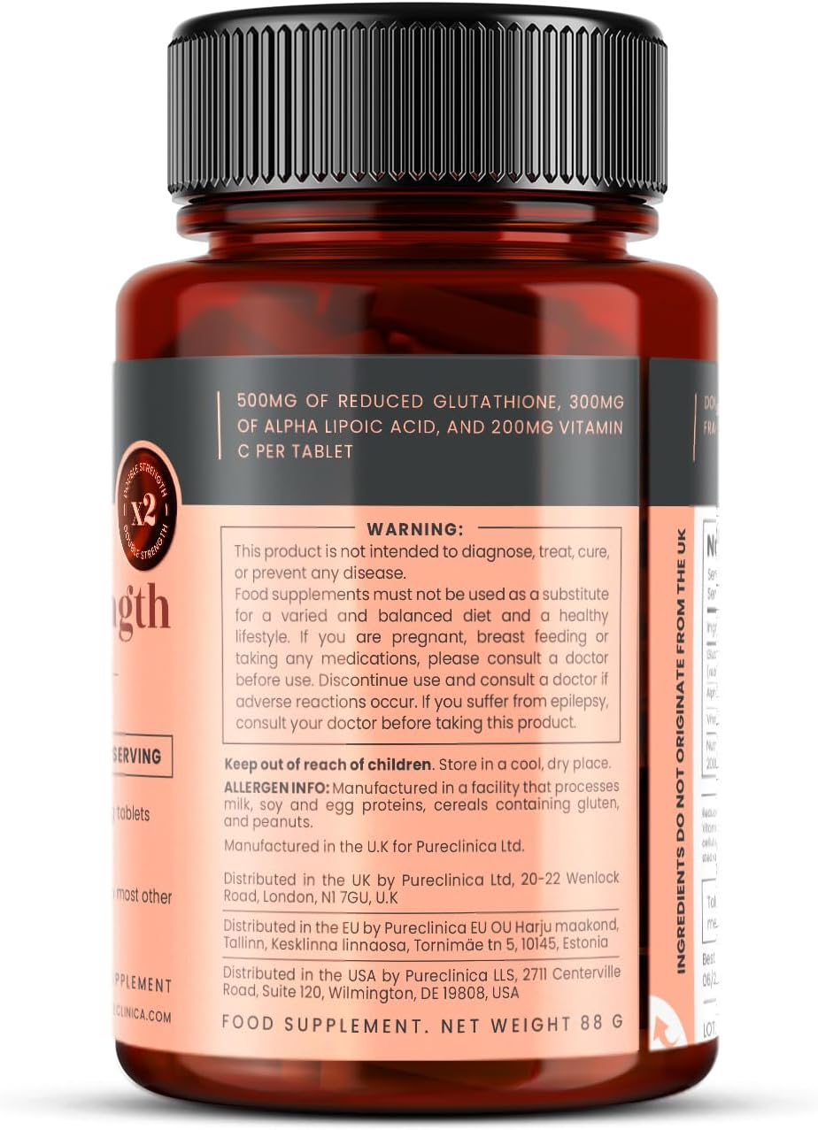 pureclinica Glutathione 1000 mg con ALA y Vitamina C - 60 Comprimidos