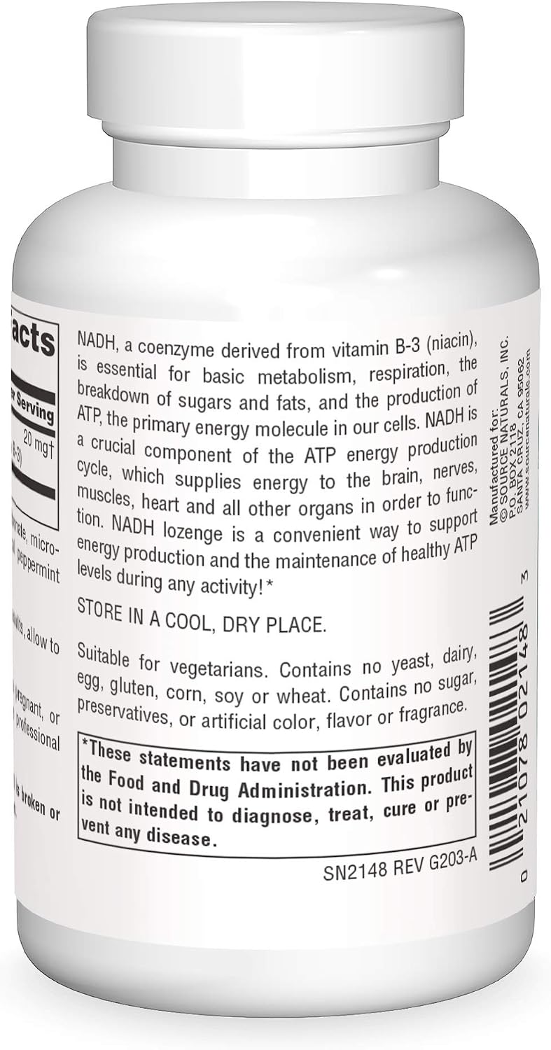 Source Naturals NADH 20mg – 10 Tablets for Energy and Mental Alertness