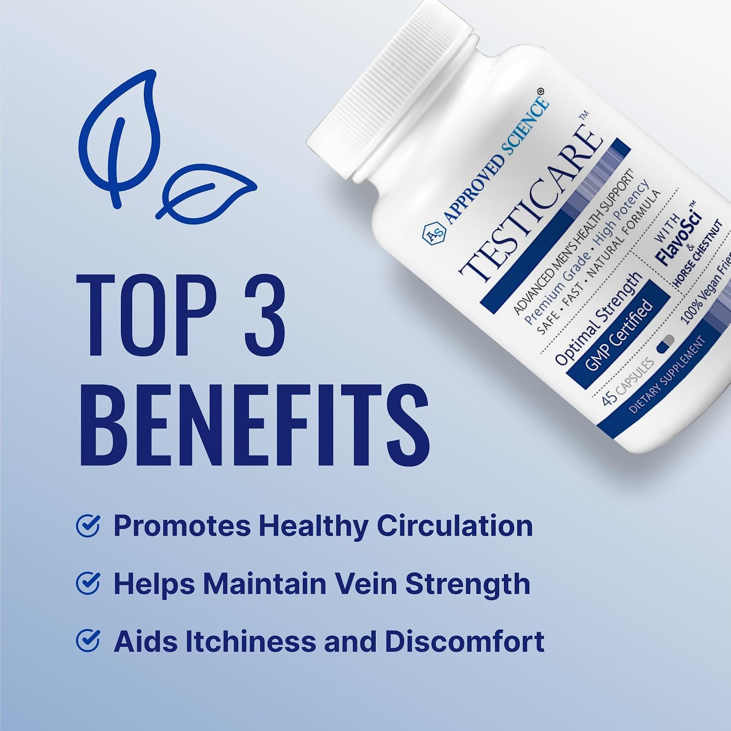 Approved Science TestiCare – Apoyo Venoso Testicular con Castaño de Indias y Hamamelis – 3 Botellas (135 Cápsulas) – Vegano
