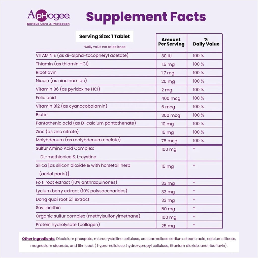 Aphogee Suplemento Nutricional para Cabello Saludable - 30 Comprimidos