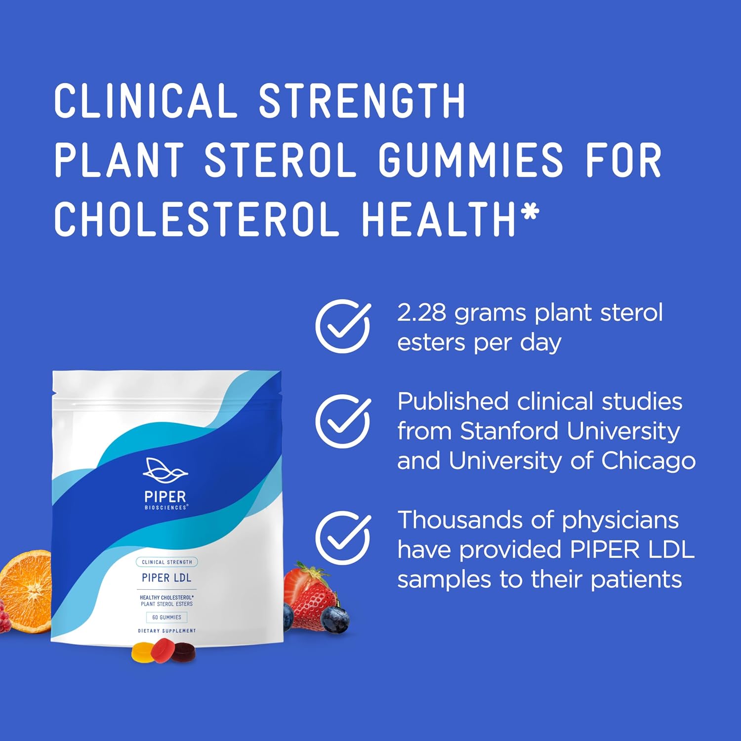 Piper LDL Clinical Strength Gomitas para el Colesterol Saludable (2280 mg de Ésteres de Esteroles Vegetales al Día) - Dos Paquetes de 60 Gomitas, Vegano