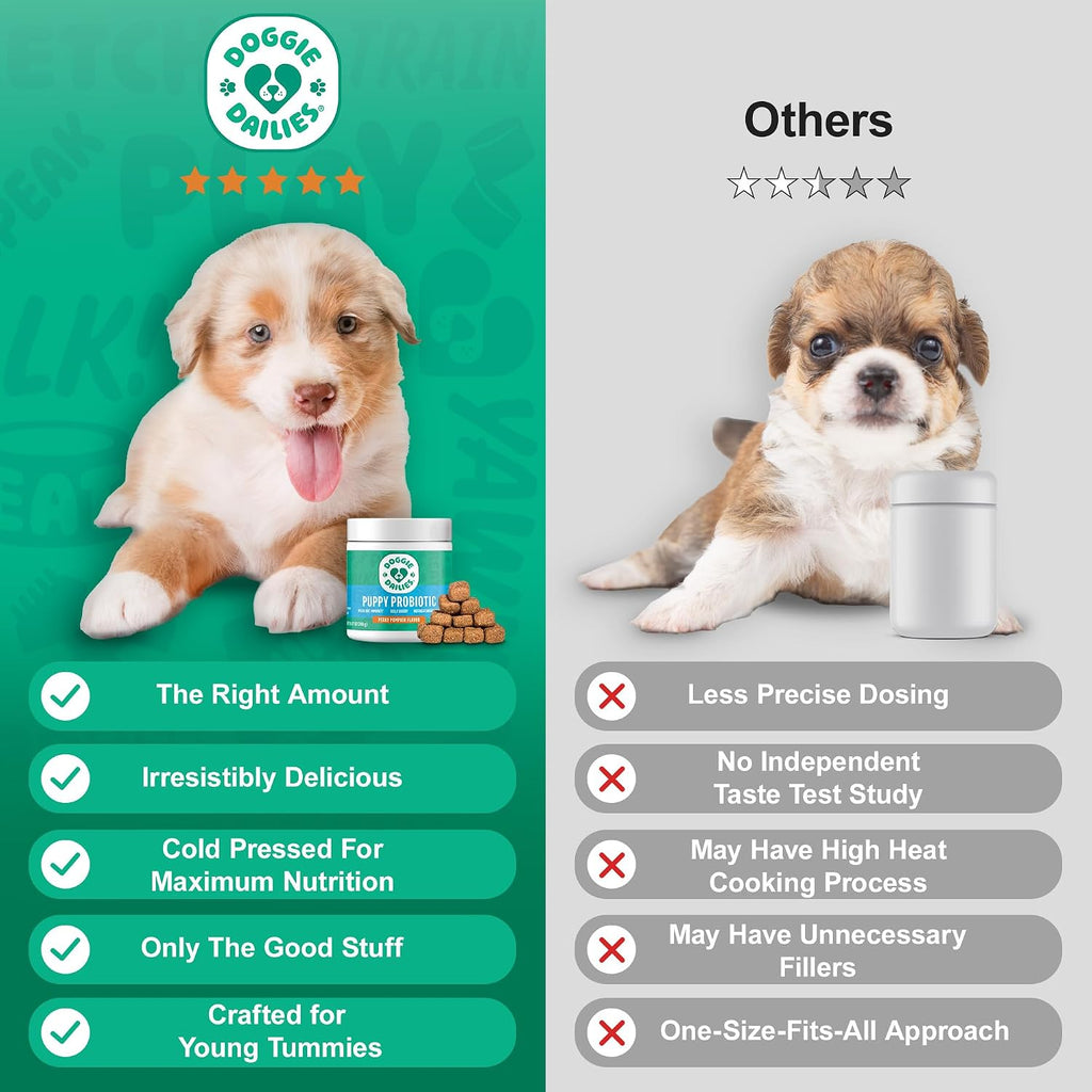 Doggie Dailies Probiótico para Cachorros, Probióticos con Enzimas Digestivas, Apoya la Salud Digestiva e Inmunológica, Sabor Calabaza, 120 Masticables Blandos