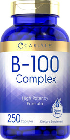 Carlyle Complejo B-100, 250 Cápsulas - Vitaminas B1, B2, B3, B6, B12, Biotina, Ácido Fólico e Inositol
