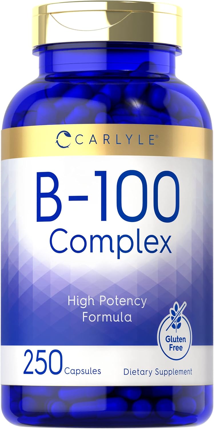 Carlyle Complejo B-100, 250 Cápsulas - Vitaminas B1, B2, B3, B6, B12, Biotina, Ácido Fólico e Inositol