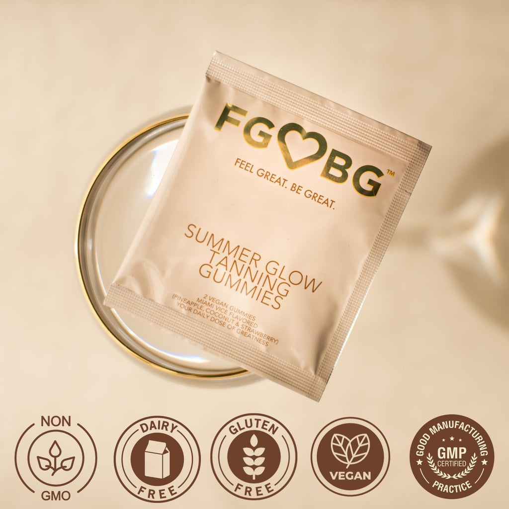 FGBG Summer Glow Tanning Gummies - Sabor Miami Vice - Piña, Coco y Fresa - Veganas - Sin Gluten - Sin Lácteos - 30 Días