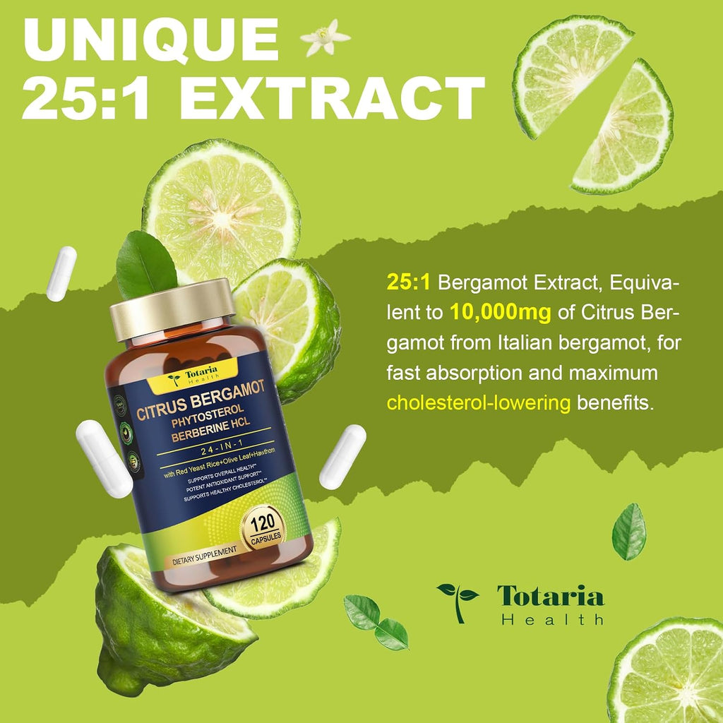 Citrus Bergamot de Totaria - Complemento con Esteroles Vegetales y Berberina, 120 Cápsulas
