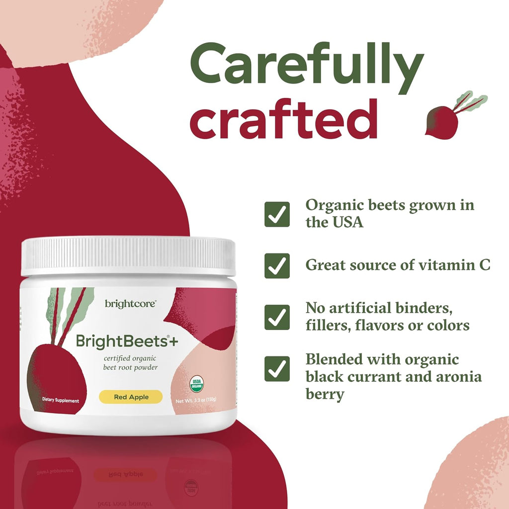 Brightcore Nutrition BrightBeets Polvo de Remolacha, Sabor Manzana Roja, 150 Gramos, 30 Porciones