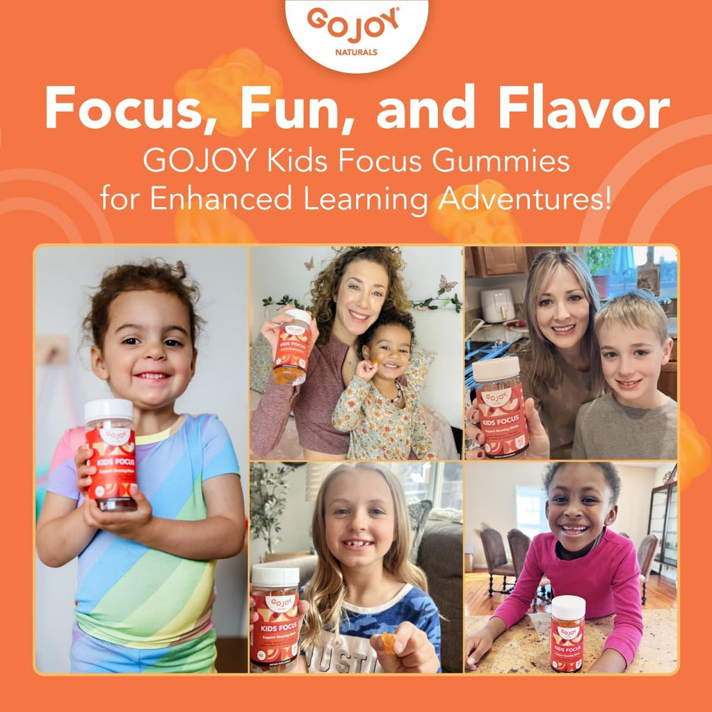 GOJOY NATURALS Kids Focus Gummies – Azafrán, Magnesio Glicinato, L-Teanina e Inositol – Apoyo a la Concentración y Calma – Vegano, Sin Azúcar, Sin OMG