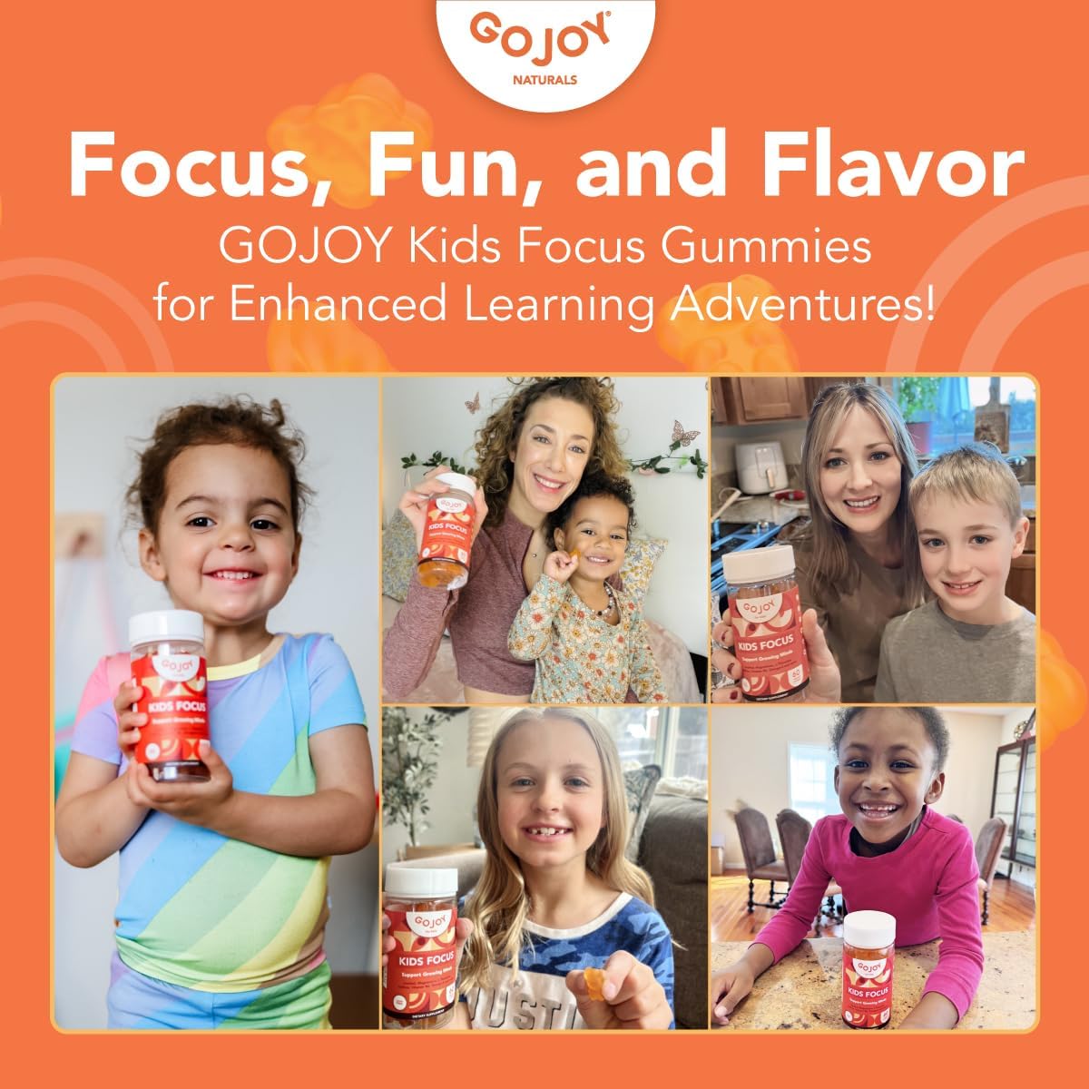 GOJOY NATURALS Kids Focus Gummies – Azafrán, Magnesio Glicinato, L-Teanina e Inositol – Apoyo a la Concentración y Calma – Vegano, Sin Azúcar, Sin OMG