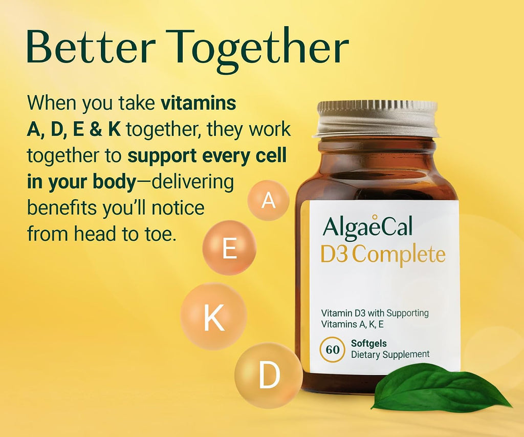 ALGAECAL D3 Complete - Combinación de Vitamina D3, K2, A y E, 180 Cápsulas Blandas (3 Envases)