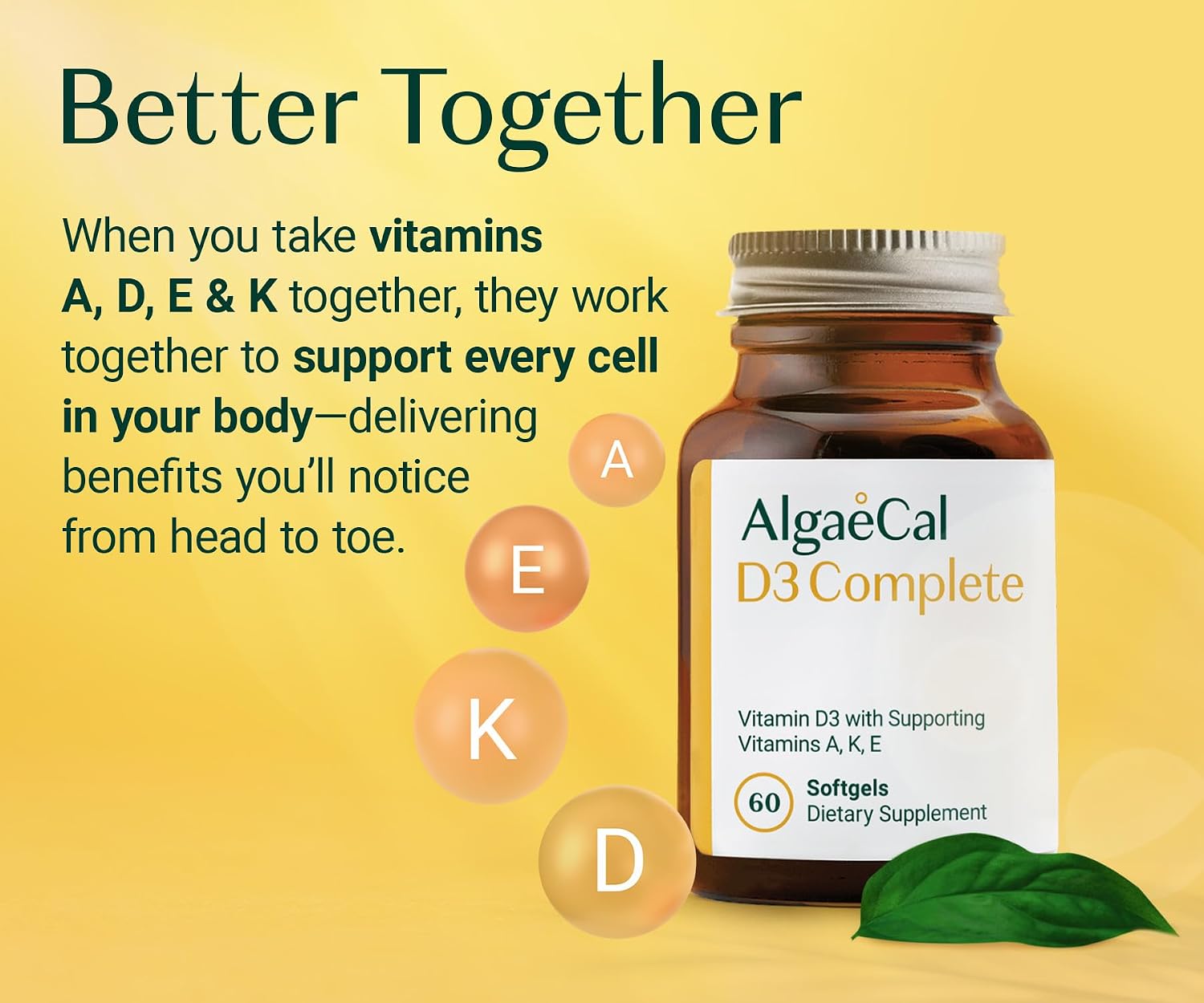 ALGAECAL D3 Complete - Combinación de Vitamina D3, K2, A y E, 180 Cápsulas Blandas (3 Envases)