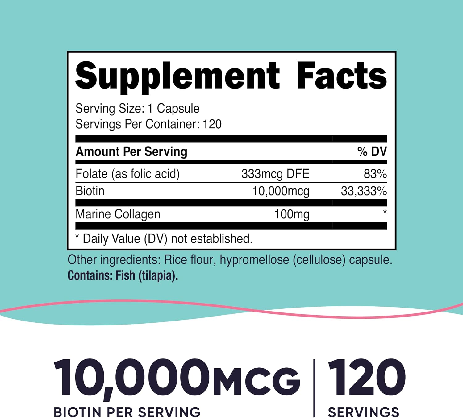 Nutricost Biotina 10.000mcg con Folato y Colágeno Marino - 120 Cápsulas