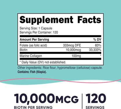 Nutricost Biotina 10.000mcg con Folato y – Folato (ácido fólico): 333 mcg (167% del valor de referencia). El – Image 2