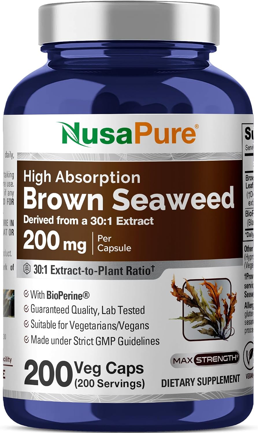 NusaPure Cápsulas de Alga Parda, 200 mg, 200 Cápsulas Veganas (No OGM, Vegano)
