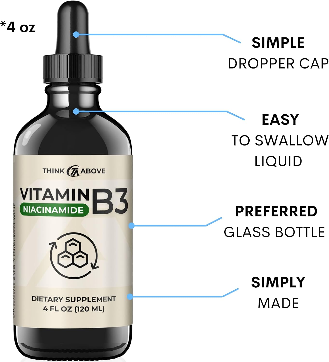 Suplemento Líquido de Vitamina B3 (Niacinamida) - Sin Flush - Absorción Rápida - 120 ml