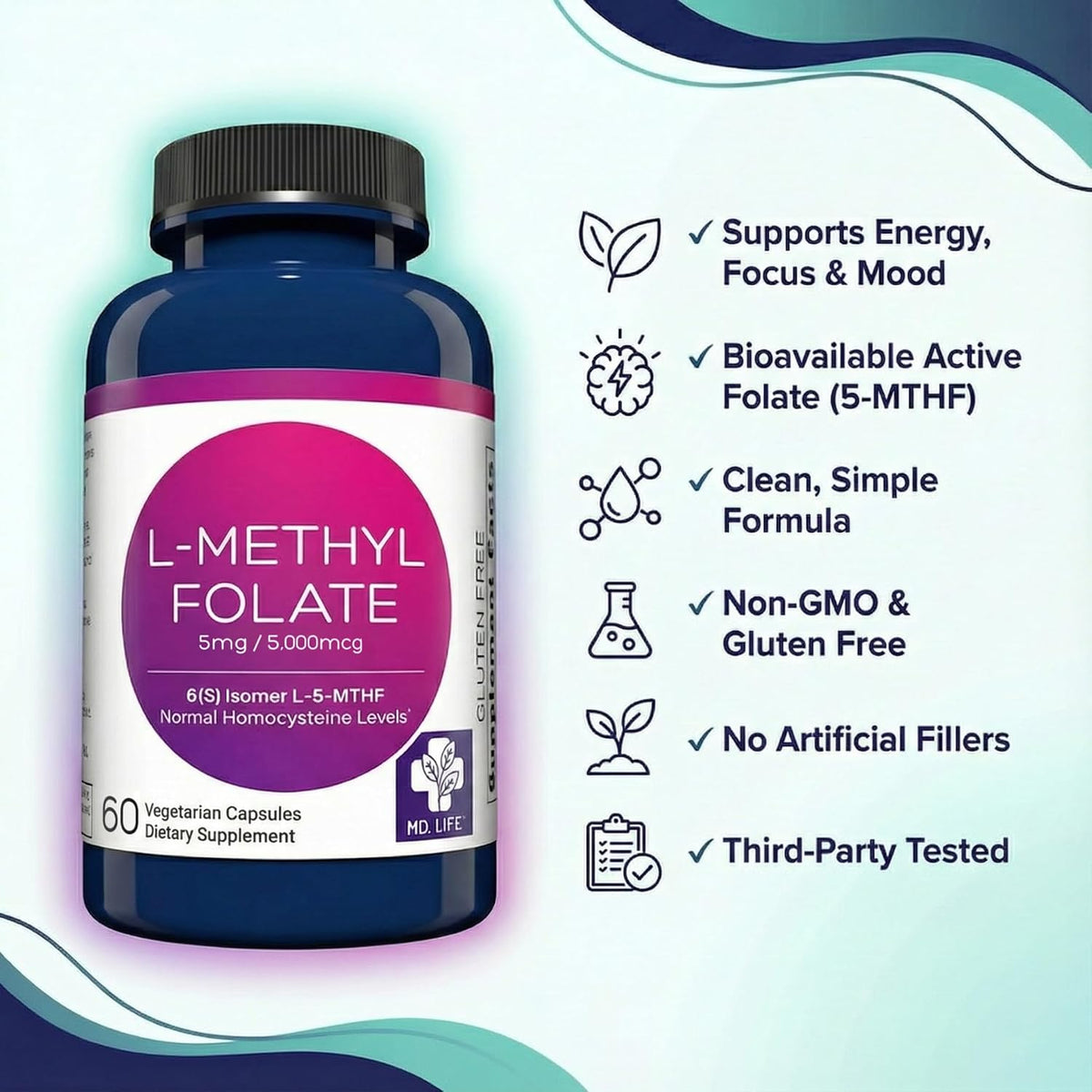 MD Life L-Metilfolato 5 mg, 60 cápsulas - – Aquellos que necesitan niveles elevados de folato por razones de salud – Image 7