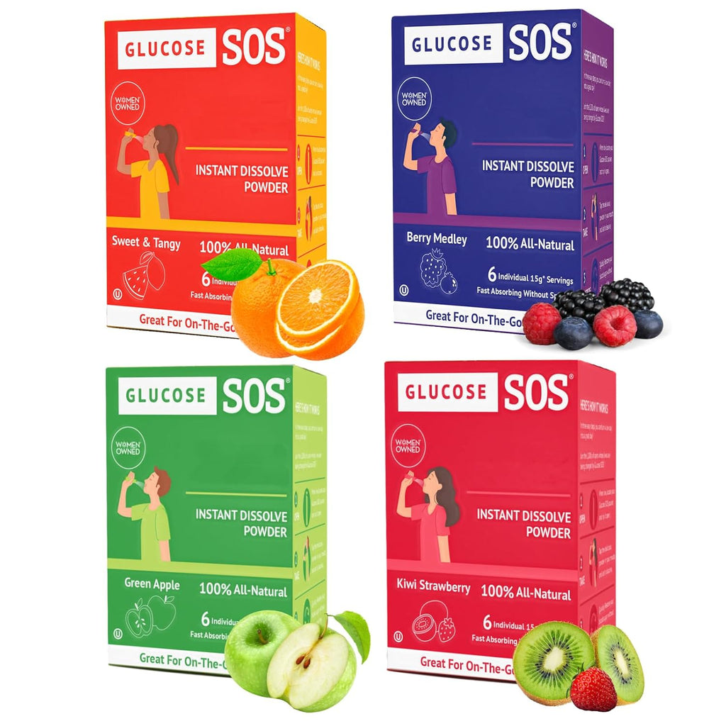 Glucose SOS Paquetes de Glucosa en Polvo con Dextrosa Natural, 12 Sobres - Sabor Agridulce