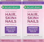 Nature's Bounty Hair, Skin & Nails Cápsulas Blandas con Biotina y Ácido Hialurónico, 150 Cápsulas (Pack de 2)