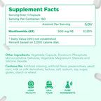 Vitamina B3 Nicotinamida 500 mg - Forma de alta absorción sin enrojecimiento - Precursor de NAD+ - 180 cápsulas