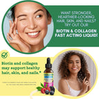 Biotina y Colágeno Líquido 15000μg, Sabor Natural a Bayas, Gotas para Cabello, Piel y Uñas (Pack de 2)