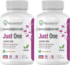 NatureGenX Just One Daily Multivitamínico Metilado - Sin Hierro con Metil B12 y Quatrefolic Metilfolato - 120 Cápsulas Veganas (2 Envases, 4 Meses)