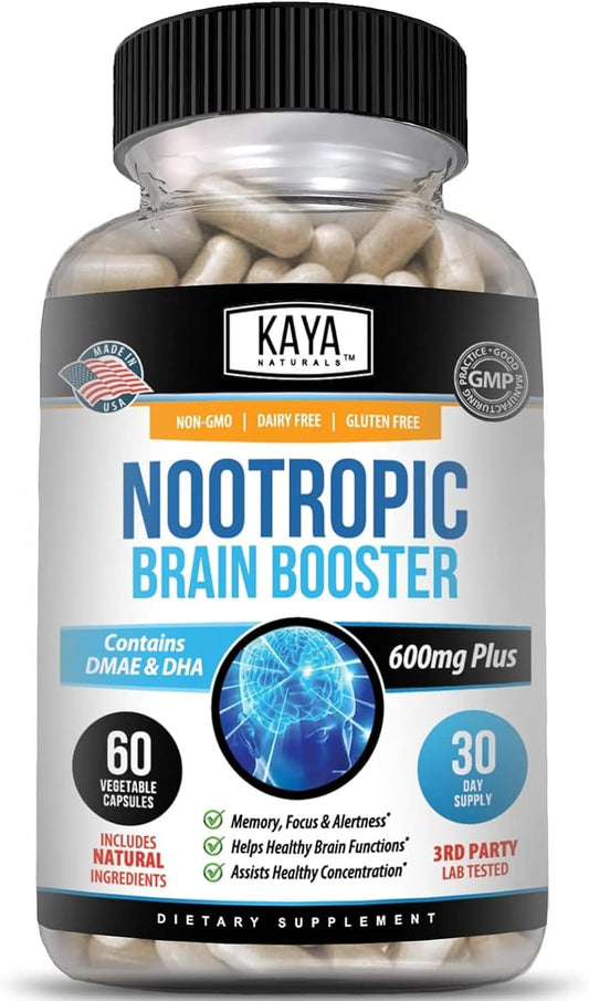 Kaya Naturals - Nootropic Brain Booster - Apoyo para Memoria y Concentración - 60 Cápsulas