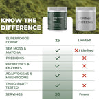 TrueSeaMoss Super Greens Powder con Matcha para la Salud Digestiva e Intestinal – 25 Superalimentos con Probióticos, Prebióticos, Enzimas y Sea Moss – Polvo de Superalimentos Vegano para la Hinchazón y Regularidad - 30 Servicios