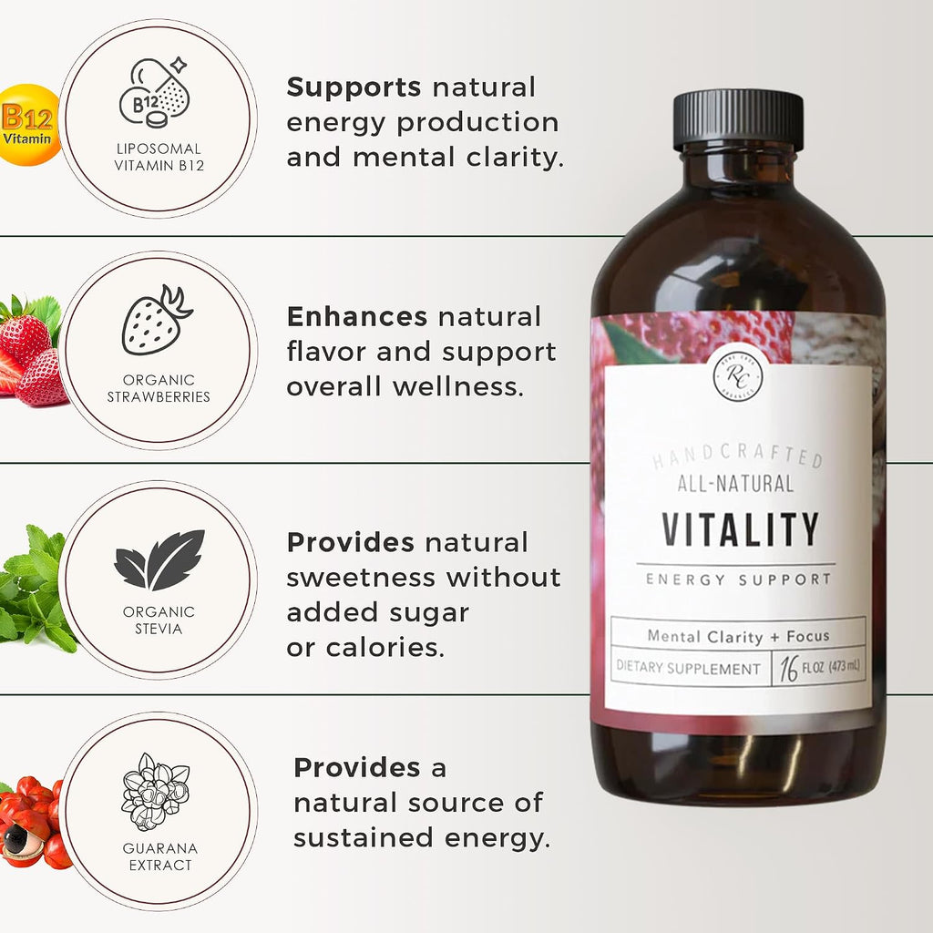 Rowe Casa Organics Vitality Energy Support – Suplemento Líquido de Energía con Guaraná y Rodiola – 473 ml
